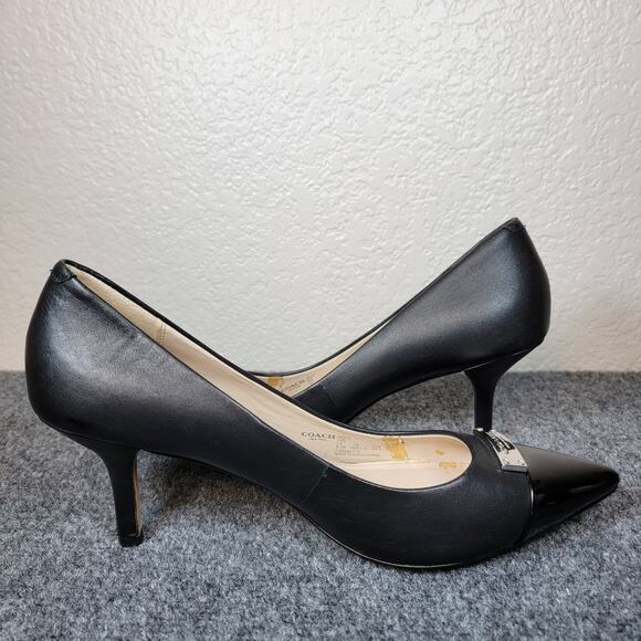 Coach Zan Pumps Women 9.5B Black Pointed Toe Patent Cap Toe Heels Leather Upper - Picture 7 of 10